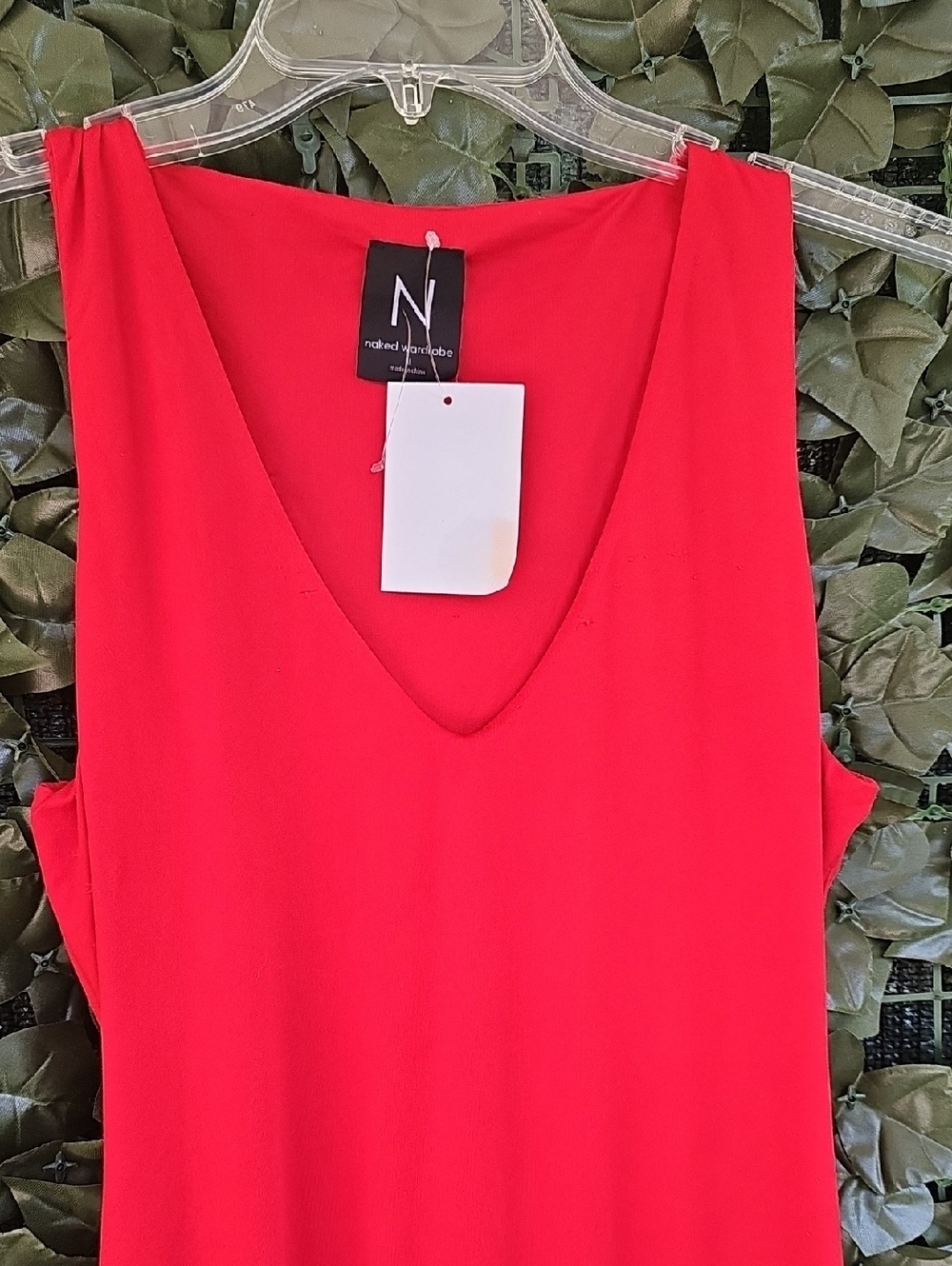 Naked Wardrobe Women's Red V-Neck Tank Maxi Bodycon Dress NWT - Picture 3 of 11